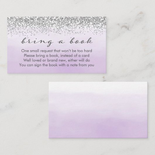 紫色および銀製のベビーシャワーの本の要求カード エンクロージャーカード (正面/裏面)