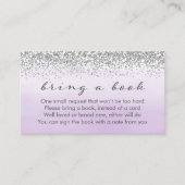 紫色および銀製のベビーシャワーの本の要求カード エンクロージャーカード (正面)
