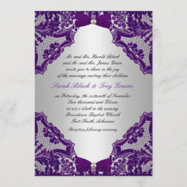 紫色および銀製の結婚式招待状 招待状