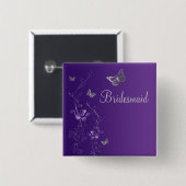 紫色および銀製の蝶花の新婦付添人Pin 缶バッジ (正面&裏面)