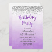 紫色および銀製の誕生日の招待状 招待状 (正面/裏面)