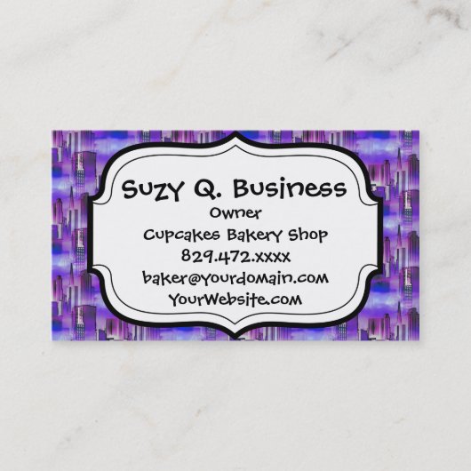 紫色および青のシカゴのスカイラインの都市芸術 名刺 (正面)