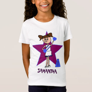 紫色および青の名前入りなチアリーダーのTシャツ Tシャツ