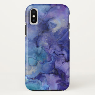 紫色および青の水彩画 iPhone X ケース
