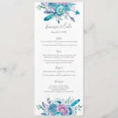 紫色および青の花の結婚式のメニュー/プログラム・カード メニュー (正面)