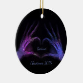 紫色および青のX線指の型枠のハート セラミックオーナメント (右)