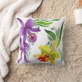 紫色および黄色の蘭によっては水彩画が開花します クッション (ブランケット)