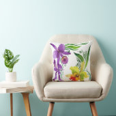 紫色および黄色の蘭によっては水彩画が開花します クッション (椅子)