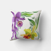 紫色および黄色の蘭によっては水彩画が開花します クッション (裏面)