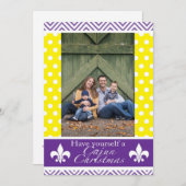 紫色および黄色ルイジアナのケージャンのクリスマスカード シーズンカード (正面/裏面)