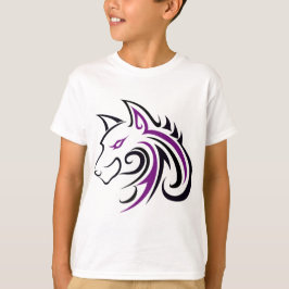 紫色および黒いオオカミの頭部の輪郭 Tシャツ