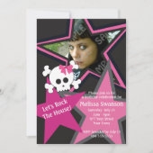 紫色および黒いゴシック様式ロックスターの誕生日 招待状 (正面)