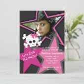 紫色および黒いゴシック様式ロックスターの誕生日 招待状 (スタンド正面)