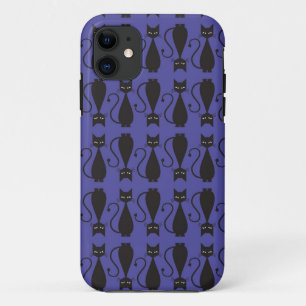 紫色および黒いゴシック猫パターン iPhone 11 ケース