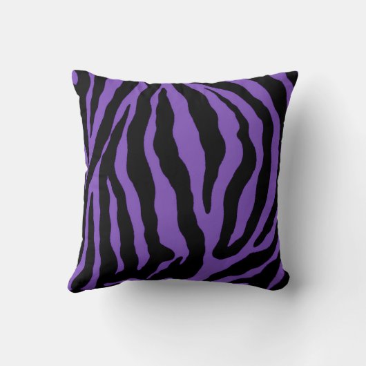 紫色および黒いシマウマのプリントのストライプのな綿の枕 クッション (裏面)