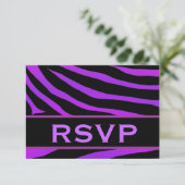 紫色および黒いトラのプリントRSVPの結婚式の応答 出欠カード (スタンド正面)