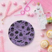 紫色および黒いハロウィンパターン ペーパープレート (パーティー)