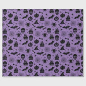 紫色および黒いハロウィンパターン ラッピングペーパー (フラット)