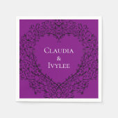 紫色および黒いハートのゴシック様式結婚式のナプキン スタンダードカクテルナプキン (正面)