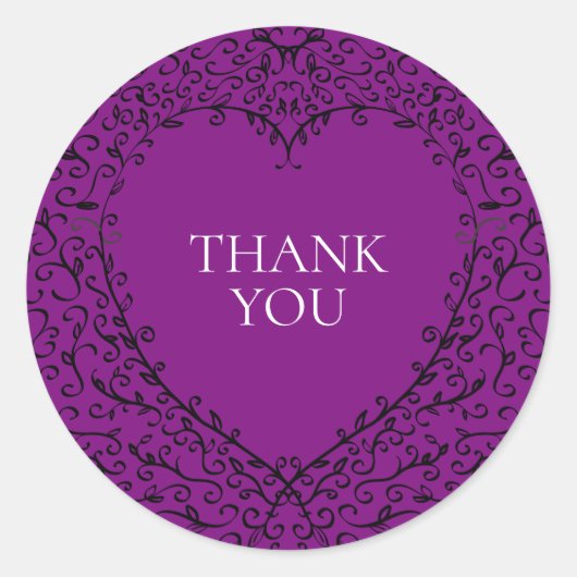 紫色および黒いハートのゴシック様式結婚式用シール ラウンドシール (正面)