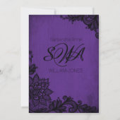 紫色および黒いレースのゴシック様式ブライダルシャワー 招待状 (裏面)