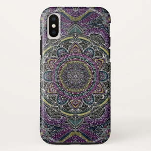 紫色および黒い神聖な曼荼羅の星およびレース iPhone X ケース