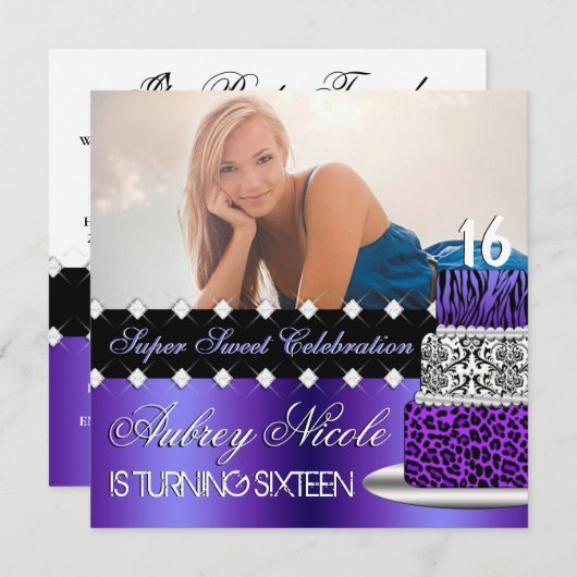 紫色および黒くシックなケーキの写真の招待状 招待状 (正面/裏面)