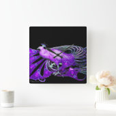 紫色および黒のエレガントな孔雀 スクエア壁時計 (ホーム)