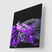 紫色および黒のエレガントな孔雀 スクエア壁時計 (傾斜)