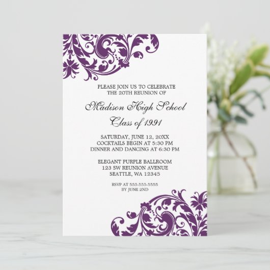 紫色および黒の華麗さの同窓会 招待状 (スタンド正面)
