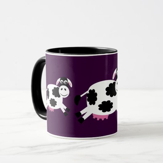 紫色かわいい連続した牛及び黒い信号器のマグ マグカップ (正面左)