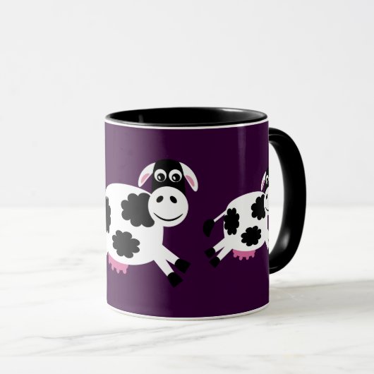 紫色かわいい連続した牛及び黒い信号器のマグ マグカップ (正面右)