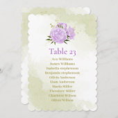紫色かわいらしの花の緑の座席チャートカード 招待状 (正面/裏面)
