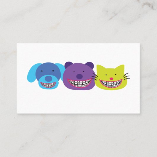 紫色くまの身に着けている支柱のかわいい歯科矯正医 名刺 (裏面)