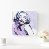 紫色でかわいらしい スクエア壁時計 (ホーム)