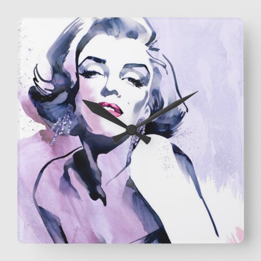 紫色でかわいらしい スクエア壁時計 (正面)