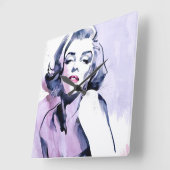 紫色でかわいらしい スクエア壁時計 (傾斜)