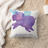 紫色ときのブタは水彩画を飛ばします クッション (ブランケット)