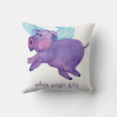 紫色ときのブタは水彩画を飛ばします クッション (裏面)