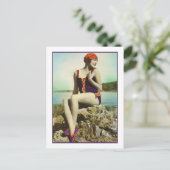 紫色とオレンジ色の水着の入浴美しい ポストカード (スタンド正面)