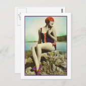 紫色とオレンジ色の水着の入浴美しい ポストカード (正面/裏面)