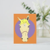 紫色とオレンジ色の背景の漫画の馬の顔 ポストカード (スタンド正面)