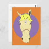 紫色とオレンジ色の背景の漫画の馬の顔 ポストカード (正面/裏面)