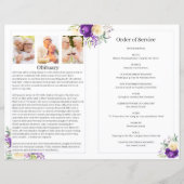 紫色とクリーム色の花を使った葬式プログラム (裏面)