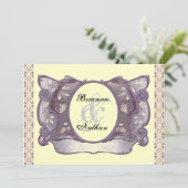 紫色とクリーム色の豪華なヴィンテージ結婚式招待状 招待状 (スタンド正面)