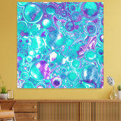 紫色とティール（緑がかった色）の流体アートマーブルのような泡 キャンバスプリント (インサイチュ (リビング))