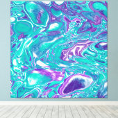 紫色とティール（緑がかった色）の流体アートマーブルのような泡 キャンバスプリント (インサイチュ (ウッドフロア))