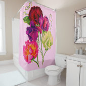 紫色とピンク色の甘いエンドウの花プリント シャワーカーテン (インサイチュ)
