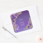紫色とマーブルの花のメモ + 花婿花嫁の名前 スクエアシール (封筒)