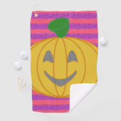 紫色とモダンピンクに大きなオレンジ色のカボチャ ゴルフタオル (インサイチュ)